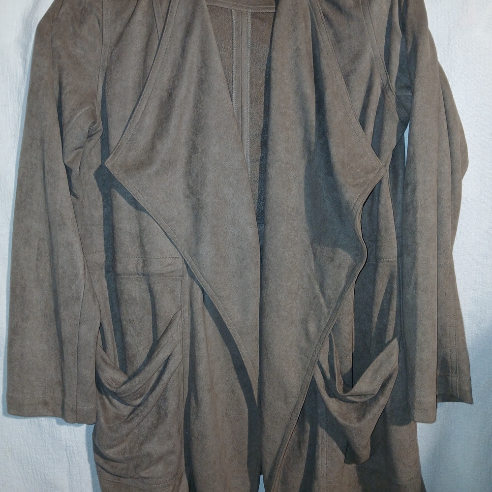 Miss Me Taupe Faux Suede Drape Front Moto Jacket Aztec On Back